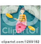 Clipart Of A Young Brunette Caucasian Woman Kayaking Royalty Free Vector Illustration by BNP Design Studio