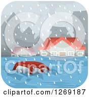 Poster, Art Print Of Car And Homes In A Flooded City