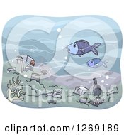 Poster, Art Print Of Polluted Sea Floor With Fish