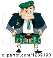 Clipart Of A Scottish Man In A Green Kilt Royalty Free Vector Illustration