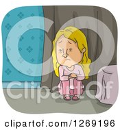 Clipart Of A Depressed Blond White Woman Sitting In A Corner Royalty Free Vector Illustration