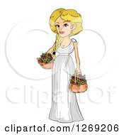 Poster, Art Print Of Blond Roman Woman With Flower Baskets