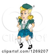 Clipart Of A Blond Woman Performing A Scottish Dance Royalty Free Vector Illustration