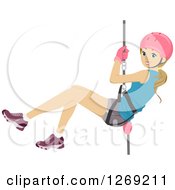 Poster, Art Print Of Young Blond Caucasian Woman Rapelling Down