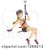 Clipart Of A Young Caucsian Woman Zip Lining Royalty Free Vector Illustration