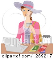 Brunette Caucasian Woman Making Purchases Or Travel Booking Online With A Laptop
