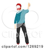 Clipart Of A Rear View Of A Punk Teenage Boy Spray Painting A Wall Royalty Free Vector Illustration