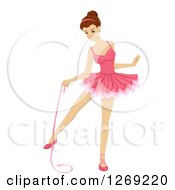 Clipart Of A Caucasian Teenage Girl Dancing Ballet With A Ribbon Royalty Free Vector Illustration by BNP Design Studio
