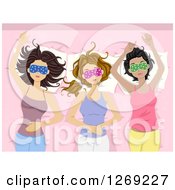 Clipart Of Three Teenage Girls Wearing Eye Masks And Resting Royalty Free Vector Illustration by BNP Design Studio