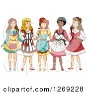 Clipart Of A Group Of Women In Retro Aprons Royalty Free Vector Illustration