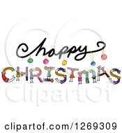 Alphabet Stick Children Forming Christmas Text Under Happy