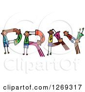 Poster, Art Print Of Alphabet Stick Children Forming Pray Text