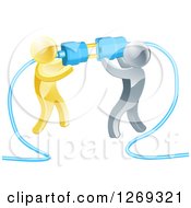 Poster, Art Print Of Team Of 3d Gold And Silver Men Connecting Electrical Plugs