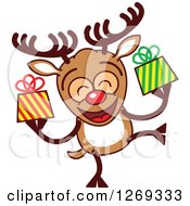 Poster, Art Print Of Happy Christmas Rudolph Reindeer Holding Gifts