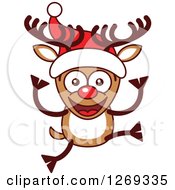 Poster, Art Print Of Happy Christmas Rudolph Reindeer In A Santa Hat