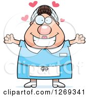 Clipart Of A Cartoon Chubby Loving Caucasian Lunch Lady Wanting A Hug Royalty Free Vector Illustration by Cory Thoman