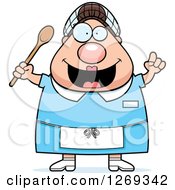 Cartoon Chubby Creative Caucasian Lunch Lady With An Idea
