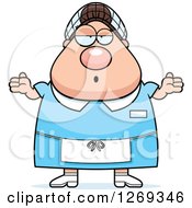 Cartoon Chubby Careless Shrugging Caucasian Lunch Lady