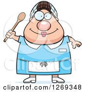 Cartoon Chubby Happy Caucasian Lunch Lady