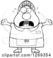 Black And White Cartoon Chubby Scared Screaming Lunch Lady
