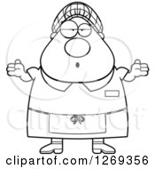 Black And White Cartoon Chubby Careless Shrugging Lunch Lady