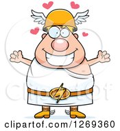 Poster, Art Print Of Cartoon Loving Chubby Greek Olympian God Hermes With Open Arms