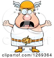 Clipart Of A Cartoon Panicked Screaming Chubby Greek Olympian God Hermes Royalty Free Vector Illustration