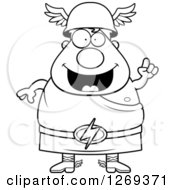 Clipart Of A Black And White Cartoon Smart Chubby Greek Olympian God Hermes With An Idea Royalty Free Vector Illustration