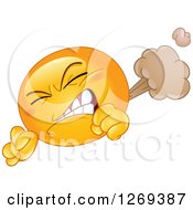 Clipart Of A Farting Yellow Smiley Emoticon Clenching His Teeth And Letting It Rip Royalty Free Vector Illustration