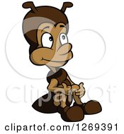 Clipart Of A Cute Cartoon Ant Sitting And Hugging His Knees Royalty Free Vector Illustration