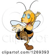 Poster, Art Print Of Happy Cartoon Blue Eyed Bee Dancing