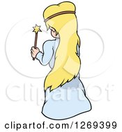Clipart Of A Rear View Of A Cartoon Blond White Female Fairy Holding A Magic Wand Royalty Free Vector Illustration