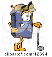 Suitcase Cartoon Character Leaning On A Golf Club While Golfing by Mascot Junction