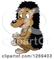 Clipart Of A Cartoon Talking Hedgehog Sitting And Gesturing With His Hands Royalty Free Vector Illustration by dero