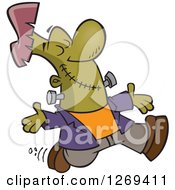 Cartoon Happy Frankenstein Walking With His Arms Open And Face Upwards