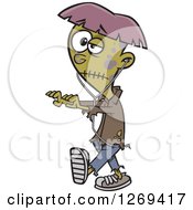 Clipart Of A Cartoon Halloween Teen Zombie Boy Walking With Earbuds Royalty Free Vector Illustration
