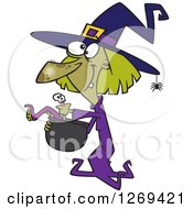 Poster, Art Print Of Cartoon Green Halloween Witch Making Soup