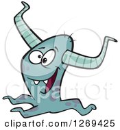 Poster, Art Print Of Cartoon Happy Horned Blue Monster