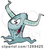 Clipart Of A Cartoon Happy Horned Blue Monster Royalty Free Vector Llustration