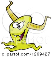 Cartoon Happy Horned Green Monster