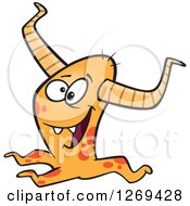 Clipart Of A Cartoon Happy Horned Orange Monster Royalty Free Vector Llustration