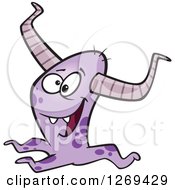 Clipart Of A Cartoon Happy Horned Purple Monster Royalty Free Vector Llustration