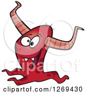 Clipart Of A Cartoon Happy Horned Red Monster Royalty Free Vector Llustration
