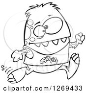 Clipart Of A Black And White Cartoon Athletic Monster Running A Marathon Royalty Free Vector Line Art Illustration