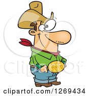 Cartoon Caucasian Cowboy Man Showing His Bull Belt Buckle