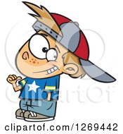 Clipart Of A Cartoon Caucasian Boy Wearing An All Star Shirt And Pointing At Himself Royalty Free Vector Illustration