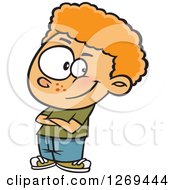 Clipart Of A Cartoon Confident Caucasian Boy With Folded Arms Royalty Free Vector Illustration