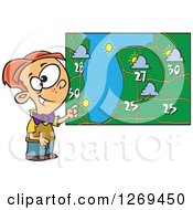 Poster, Art Print Of Cartoon Caucasian Weather Boy Discussing By A Map