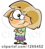 Poster, Art Print Of Cartoon Confident Caucasian Little Girl With Folded Arms