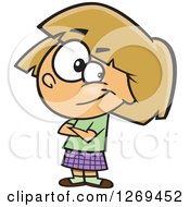 Clipart Of A Cartoon Confident Caucasian Little Girl With Folded Arms Royalty Free Vector Illustration
